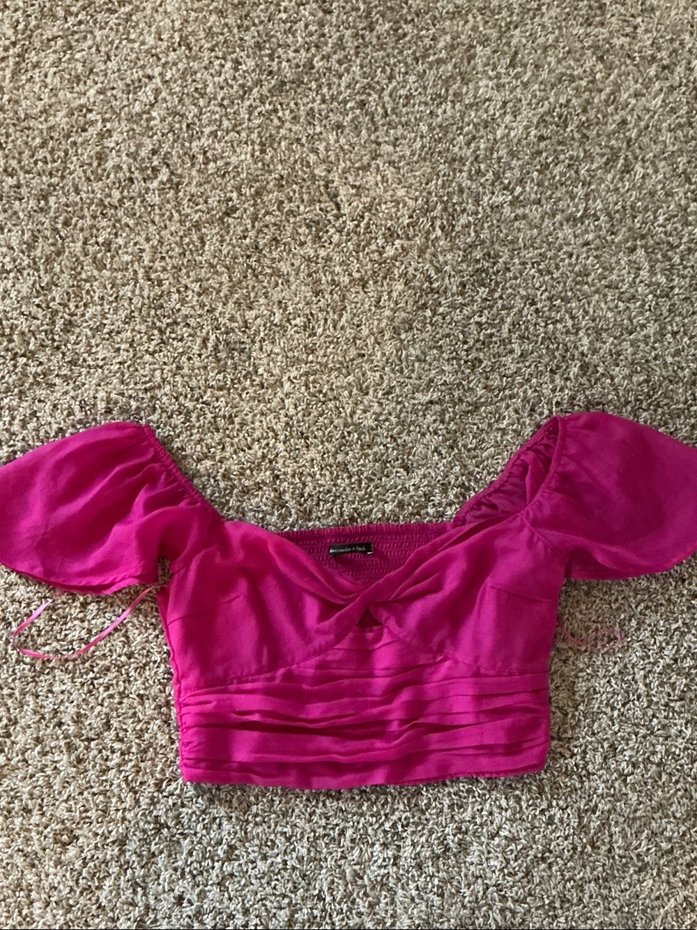 Abercrombie & Fitch Hot Pink Puff Sleeve Crop Top
